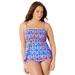 Plus Size Women's Smocked Bandeau Tankini Top by Swimsuits For All in Multi Kaleidoscope (Size 24)