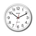 SHARP Wall Clock – Silver, Silent Non Ticking 14 Inch Quality Quartz Battery Operated Round Easy to Read Home/Kitchen/Office/Classroom/School Clocks, Sweep Movement