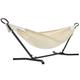 SONGMICS Hammock with Stand, 210 x 150 cm Hammock, 5 Adjustable Heights, Portable Hammock with Metal Frame, 240 kg Load Capacity, for Patio, Garden, Yard, Black Stand and Beige Hammock GHS001M01