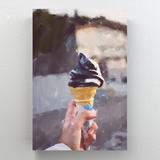 Red Barrel Studio® Person Holding Ice Cream Cone w/ Chocolate & Vanilla Ice Cream - 1 Piece Rectangle Graphic Art Print On Wrapped Canvas Canvas | Wayfair