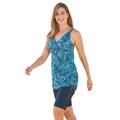 Plus Size Women's Longer-Length Side-Tie Tankini Top by Swim 365 in Blue Swirl Dot (Size 22)