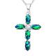 Heart’s Art Play Of Colour- Opal Jewellery for women, Created Opal Necklace Cross Pendant Chain, Sterling silver cross necklace for women, Silver cross lady necklace gift (Green Black Opal necklace)