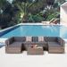 Latitude Run® 7 Pieces Garden Wicker Sectional Sofa Set Patio Outdoor Furniture All Weather w/ Cushion, Beige Metal in Black/Brown | Wayfair