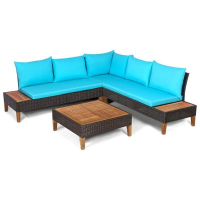 Costway 4 Pieces Patio Cushioned Rattan Furniture ...