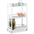 Desserte de Cuisine Bambou blanc, 3 étages, chariot de service, Roulettes, îlot, 80,5 x 51 x 30 cm,