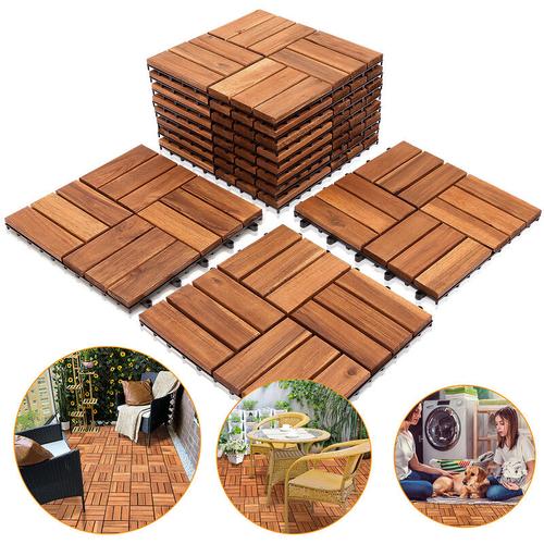 11 Stück Holzfliesen aus Akazienholz Balkonfliesen Terrassenfliesen, Bodenbelag mit Drainage,