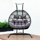 Double-Seat Folding Hanging Swing Chair with Stand & Cushion
