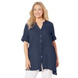 Plus Size Women's Mandarin Collar Gauze Tunic by Catherines in Navy (Size 5X)