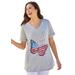 Plus Size Women's Cuffed Americana Print Tee by Woman Within in Heather Grey Americana Butterfly (Size 5X) Shirt