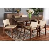 Baxton Studio Afton Mid-Century Modern Beige Faux Leather Upholstered and Walnut Brown Finished Wood 7-Piece Dining Set - Wholesale Interiors RDC827-Beige/Walnut-7PC Dining Set