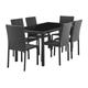 Ensemble repas de jardin - table en verre trempe et 6 chaises en resine tressee noir - Table