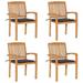 vidaXL Stacking Patio Chairs with Cushions 4 pcs Solid Teak Wood - 23.6" x 22.6" x 35.4"