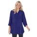 Plus Size Women's Three-Quarter Sleeve Tab-Front Tunic by Woman Within in Navy Dot (Size L)