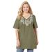 Plus Size Women's Easy Fit Peasant Tee by Catherines in Olive Green Medallion Placement (Size 0X)