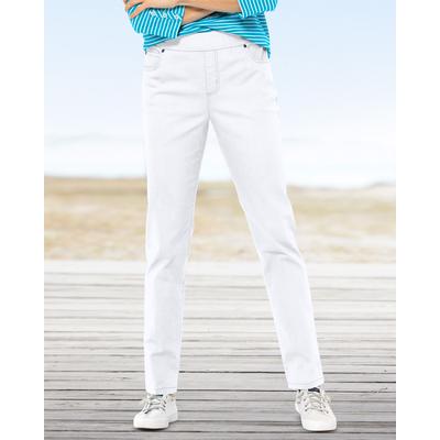 Appleseeds Women's DreamFlex Color Easy Pull-On Tapered Leg Jeans - White - 16P - Petite