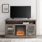 "Hazel 58"" Classic Glass Door Highboy Fireplace TV Stand - Grey Wash - Walker Edison W58FP2DHDHBGW"