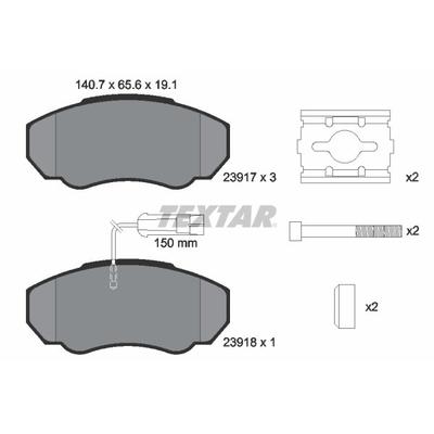 TEXTAR Bremsbelagsatz, Scheibenbremse vorne rechts links mit Zubehör für PEUGEOT FIAT CITROËN 77362219 425458 9949409 23