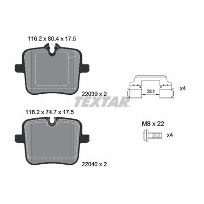 TEXTAR Bremsbelagsatz, Scheibenbremse hinten rechts links mit Zubehör für BMW 34216893228 7991043 34217991043 2203901