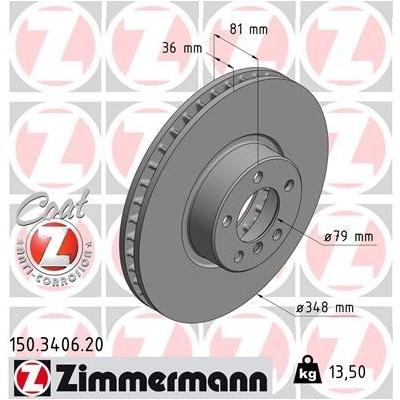 ZIMMERMANN Bremsscheibe COAT Z vorne rechts links innenbelüftet 348mm für BMW 34116767353 34116864904 150.3406.20