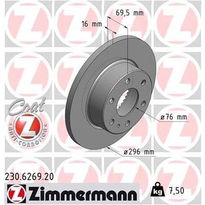 ZIMMERMANN Bremsscheibe COAT Z hinten rechts links voll 296mm für IVECO 2996027 7186309 230.6269.20