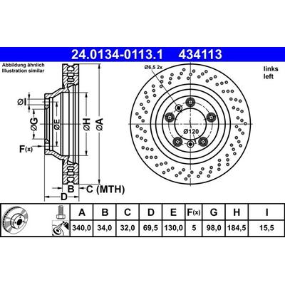 ATE Bremsscheibe vorne links Gelocht/innenbel. 340,0mm für PORSCHE 99135140301 24.0134-0113.1