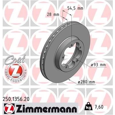 ZIMMERMANN Bremsscheibe COAT Z vorne rechts links innenbelüftet 280mm für FORD 6C11-1125-BA 6C11-1125-B1B 6C11-1125-BB 2