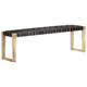 vidaXL Bench 150 cm Black Real Leather and Solid Mango Wood