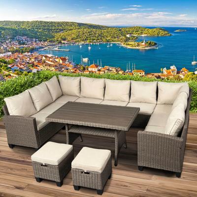 BRAST Gartenmöbel Set Family Braun/Cappuccino bis zu 11 Personen inkl. extra Dicke Kissen TÜV Image
