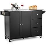 Costway Kitchen Island 2-Door Storage Cabinet with Drawers and Stainless Steel Top-Black