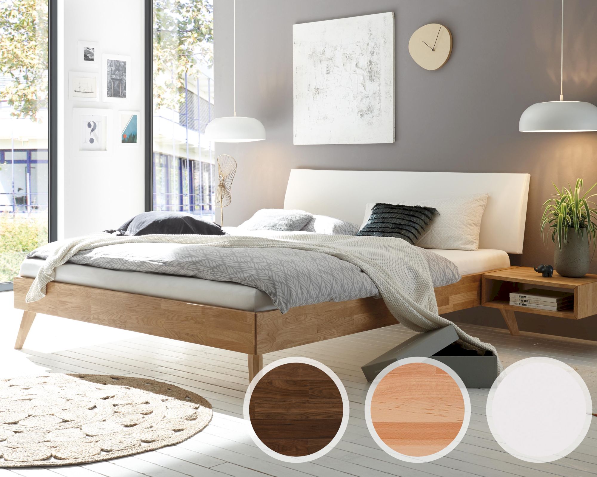 Hasena Pronto »Pesaro« Massivholzbett 90x200 cm / Buche weiss deckend, lackiert / 25 cm