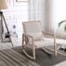 Modern Linen Antique White Wash Painting Rocking chair with Removable Lumbar Pillow and Distressed Solid Rubber Wood