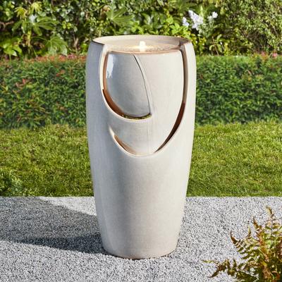 Glitzhome Oversized LED Lighted Ceramic Pot Floor Fountains for Outdoor Garden