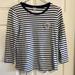 J. Crew Tops | J. Crew Striped Embellished Top With Jeweled Brooch Accent - 3/4 Sleeves - Small | Color: Black/White | Size: S