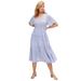 Plus Size Women's Tiered Midi Dress With Surplice Neckline by ellos in French Blue Ditsy Floral (Size 26)