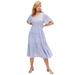 Plus Size Women's Tiered Midi Dress With Surplice Neckline by ellos in French Blue Ditsy Floral (Size 24)