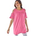 Plus Size Women's Eyelet Cold-Shoulder Tunic by Woman Within in Bright Rose (Size L)