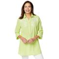 Plus Size Women's Embroidered Gauze Tunic by Woman Within in Lime Floral Embroidery (Size 5X)