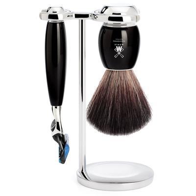 Mühle VIVO 3-teiliges Rasierset, Black Fibre, mit Gillette® Fusion™ Griffmaterial Edelharz schwarz Herren