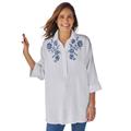 Plus Size Women's Embroidered Gauze Tunic by Woman Within in White Floral Embroidery (Size 1X)