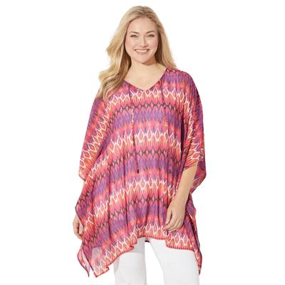 Plus Size Women's Georgette Peasant Poncho by Catherines in Pink Burst Ikat Stripe (Size 0X/1X)