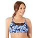 Plus Size Women's Loop Strap Mesh Bikini Top by Swimsuits For All in Multi Blue Palm (Size 14)