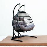 Double-Seat Folding Hanging Swing Chair with Stand with Cushion