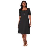 Plus Size Women's Stretch Cotton Square Neck Midi Dress by Jessica London in Black (Size 14/16)