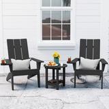 WINSOON 3-Piece All Weather HIPS Outdoor Cup Holder Adirondack Chairs and Table Set