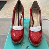 Jessica Simpson Shoes | Jessica Simpson Red Patten Leather Platform Heels | Color: Red/Tan | Size: 8