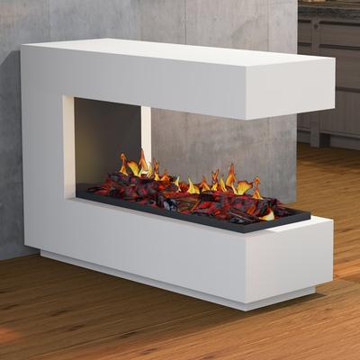 muenkel design loft.line 1400 -- C-02 Raumteiler [Design Opti-myst Elektrokamin mit Festwasseranschluss]: Betonoptik - Mit Heizung - Kieswanne mit weißen Steinen - ohne Scheibe