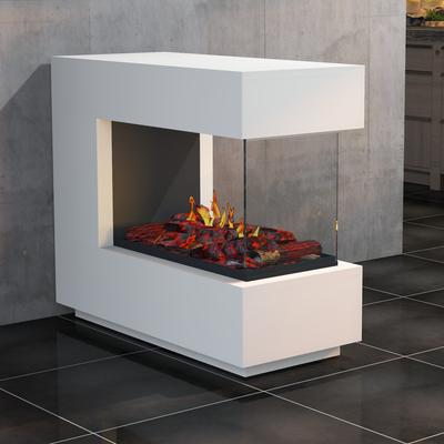muenkel design loft.line 1100 -- C-02 Raumteiler [Design Opti-myst Elektrokamin mit Festwasseranschluss]: Betonoptik - Mit Heizung - Kieswanne mit weißen Steinen - ohne Scheibe
