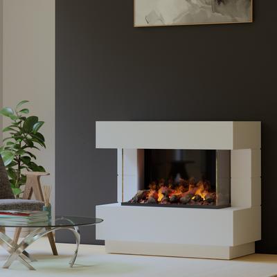 muenkel design London 1100 Opti-glo [Elektrokamin Opti-myst]: weiß (warm) - Ohne Heizung - Wasserleitung - Dekoholz mit Stehrost (gerade)