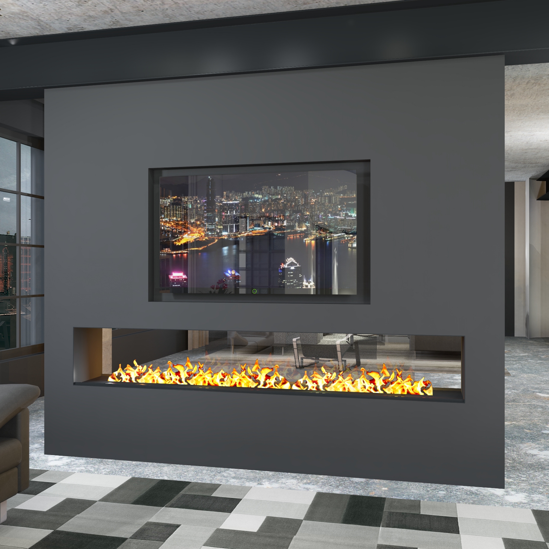 muenkel design e-tunnel PRO pure 1650 [Opti-myst Elektrokamineinsatz]: Tank - Mit Glasscheibe (einseitig) - 2.000 Watt Heizleistung - Pulverbeschichtung schwarz Image