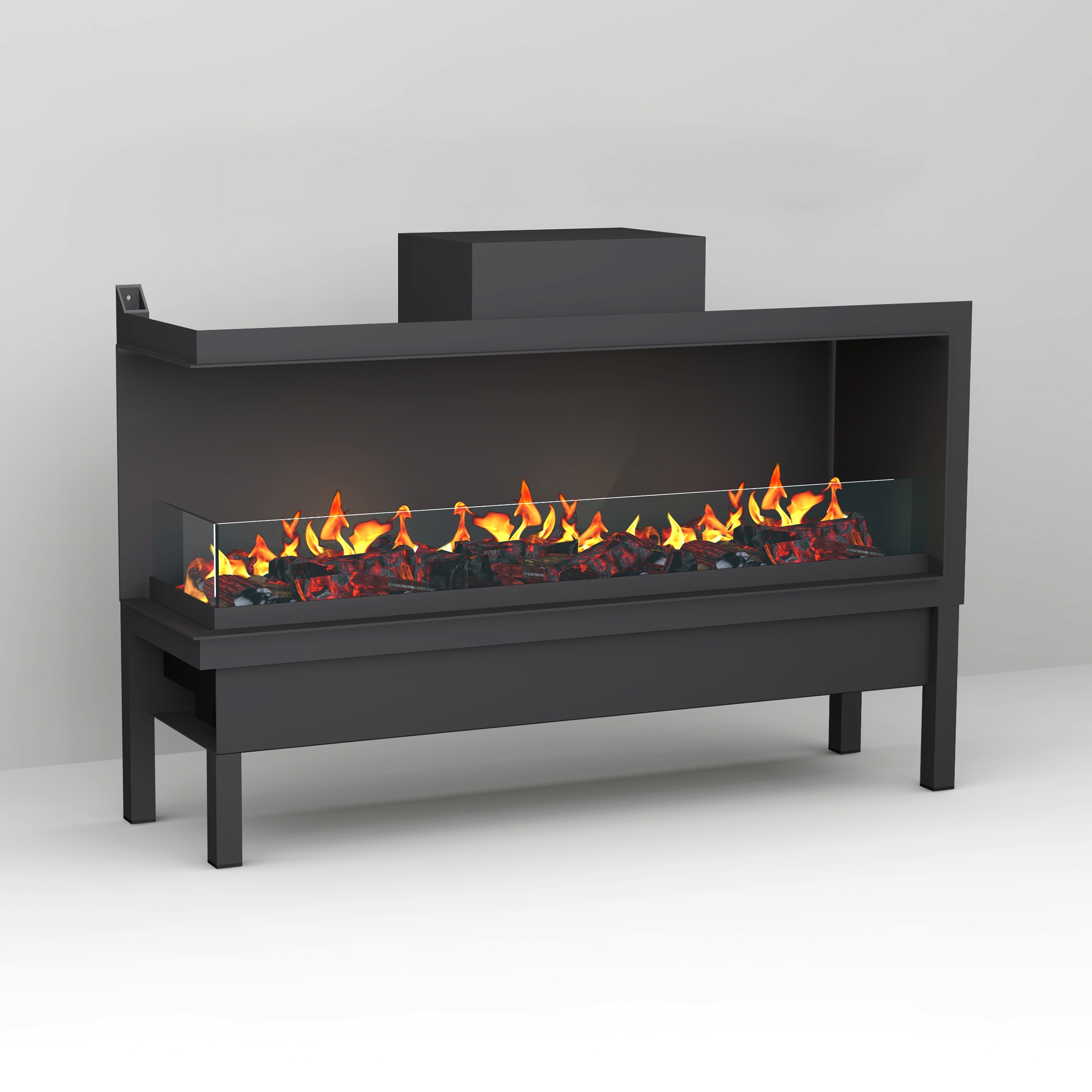 muenkel design wall fire electronic PRO FL 1610 [Opti-myst Elektrokamineinsatz Wandeinbau]: Glas halbhoch, umlaufend - mit Dekoholz - Mit Heizung - Tank Image